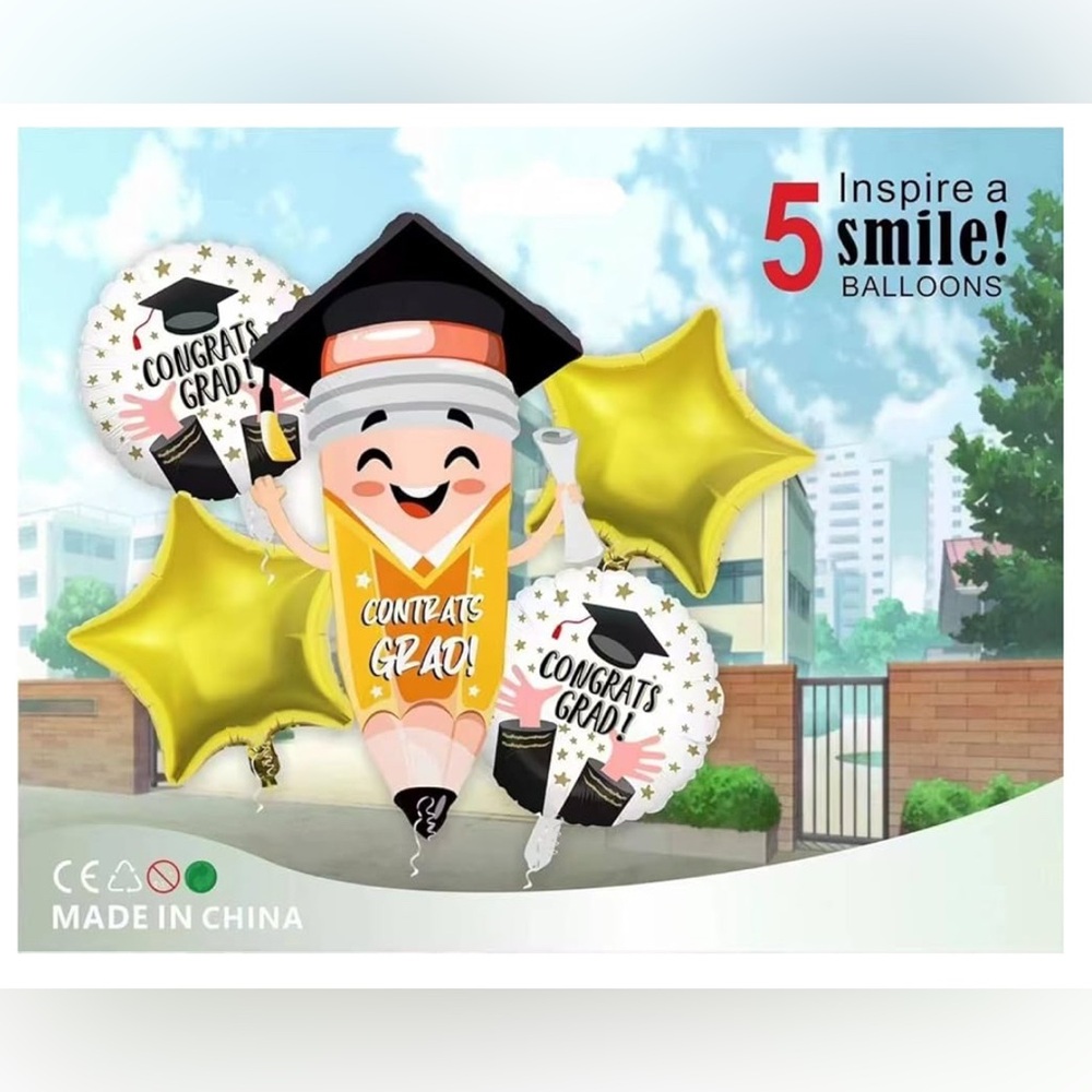 pencil Graduation Balloons, 5- balloon set